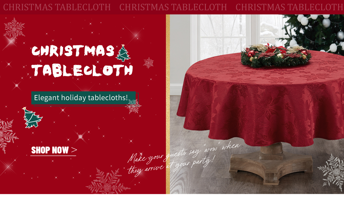 Christmas Decorative Round Table Tablecloth Customized Red Tablecloth with Leaf Print Logo
