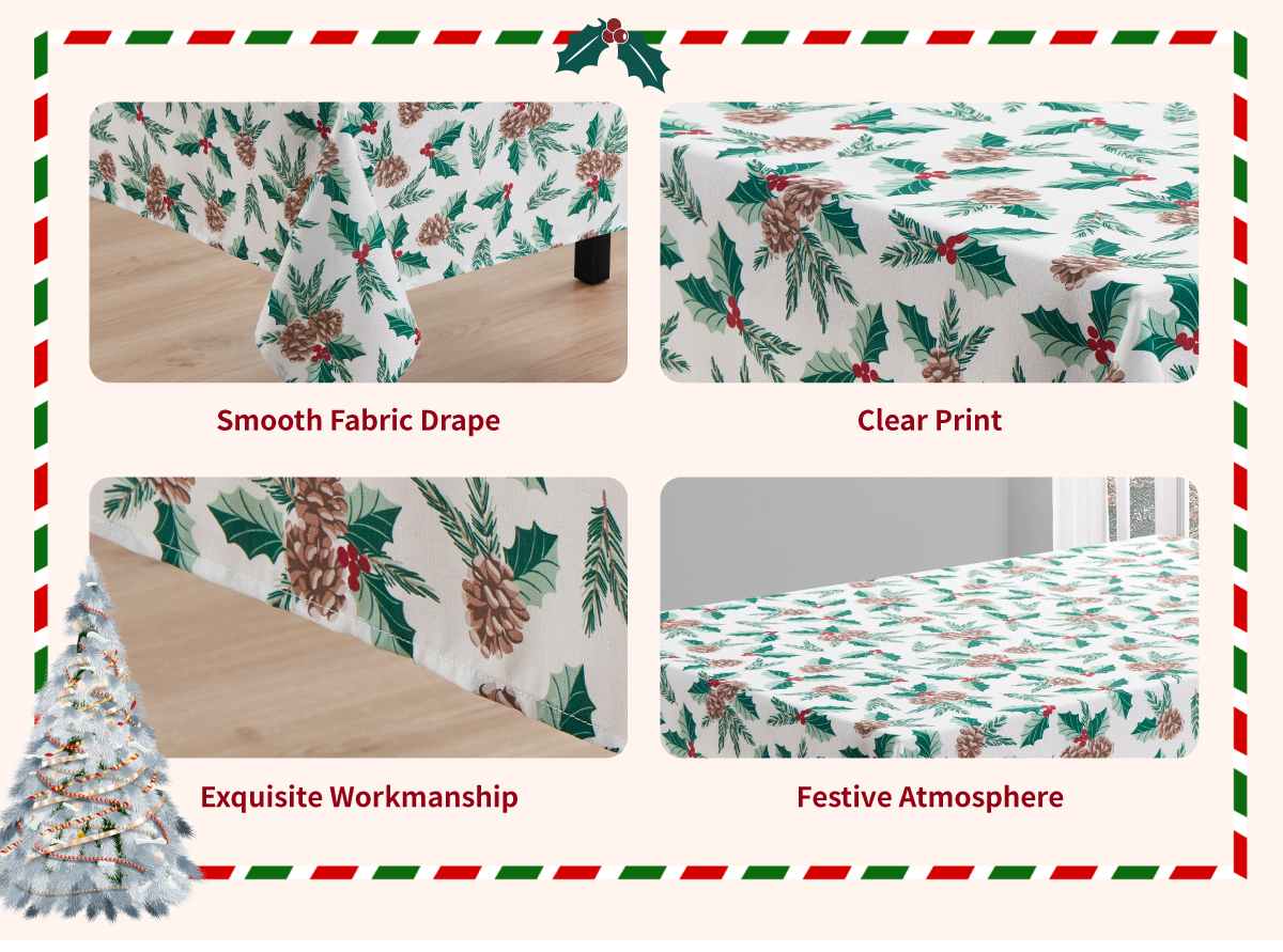 Countryside Tablecloth Retro High-end American Christmas Custom Table Tablecloths with Pine Cone Small Bell Logo