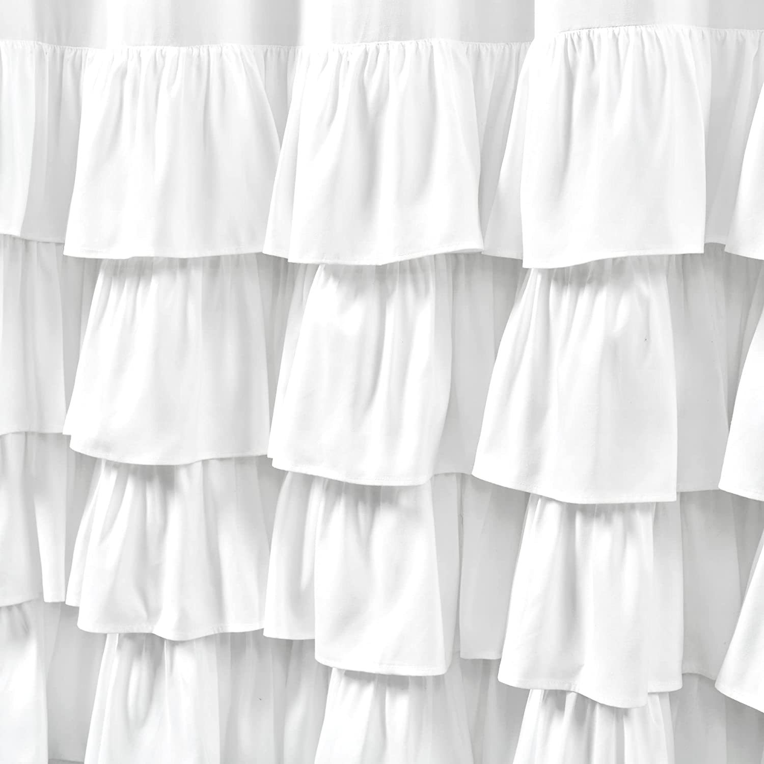Amazon Hot Selling Waterproof Boho Farmhouse White Solid Color Custom Fabric Shower Curtains Spliced Ruffle Hem for Bathroom Decor
