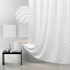 New Arrival Modern Boho Waterproof Chic Textured Woven Fabric Bath Curtains Tufted Chevron Striped Shower Curtains with Tassel for Bathroom