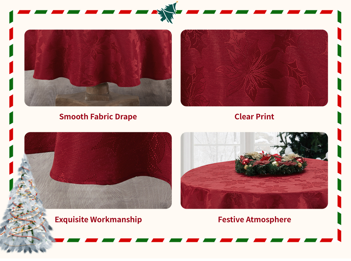 Christmas Decorative Round Table Tablecloth Customized Red Tablecloth with Leaf Print Logo
