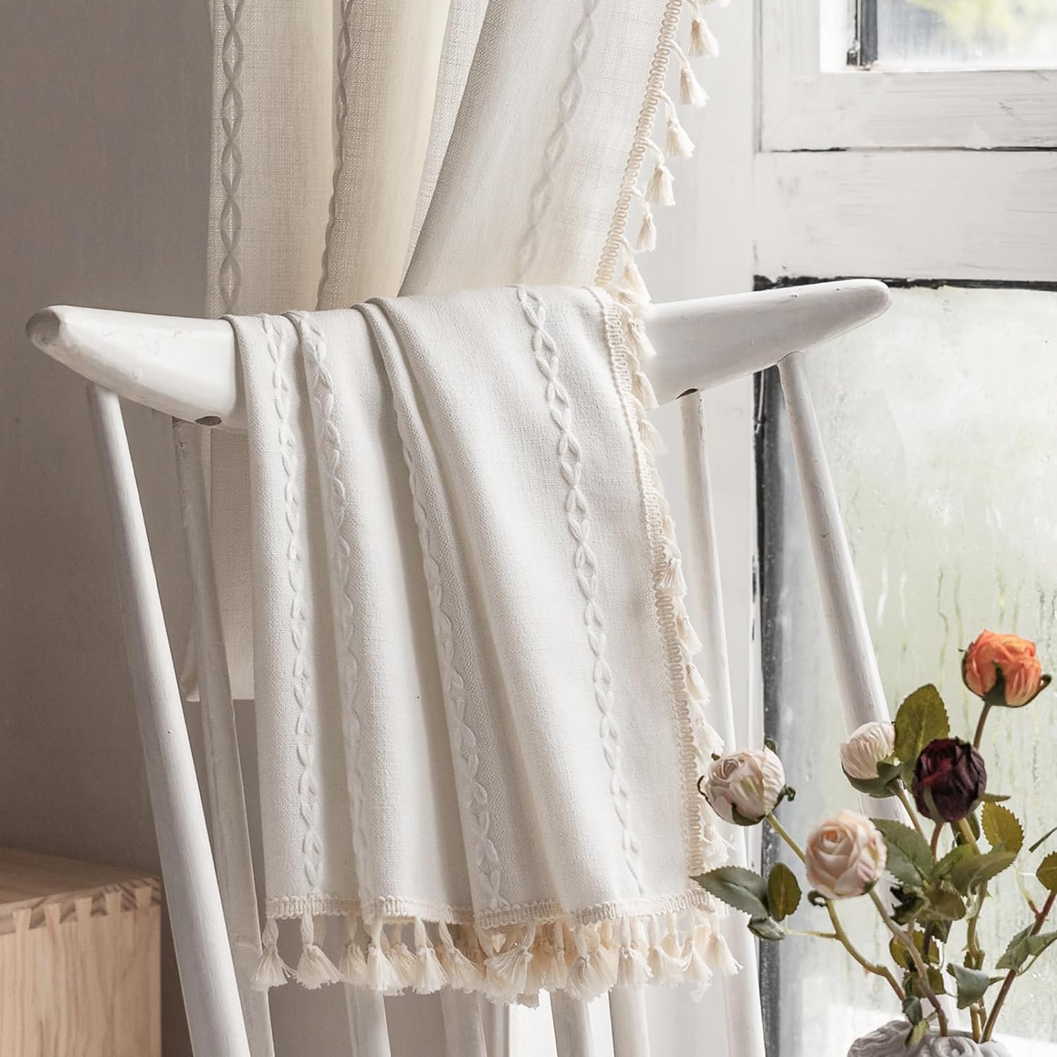 Bohemian Imitation Linen Tassel Curtains Curtains Bedroom Bay Windows Curtains
