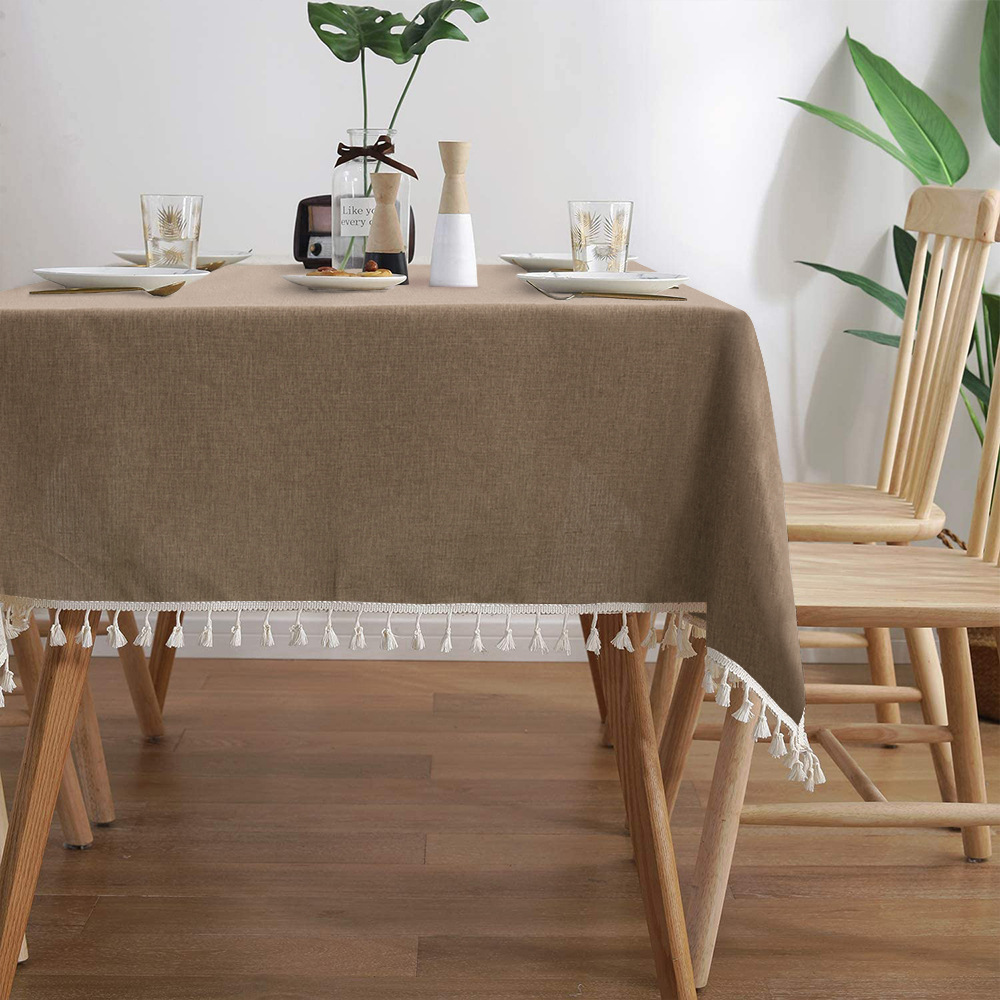 Imitation Linen Waterproof Rectangular Household Dining Table Cloth Wash Free Solid Color Thickened Tablecloth