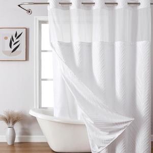 Hookless Large Buckles Leaf Cutting Replaceable Inner Bathroom Curtains Waterproof Transparent Window Screens Hotel Curtains