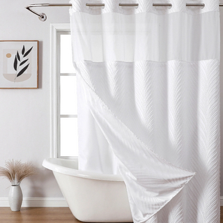 Hookless Large Buckles Leaf Cutting Replaceable Inner Bathroom Curtains Waterproof Transparent Window Screens Hotel Curtains