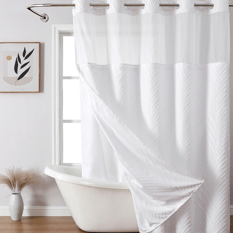 Hookless Large Buckles Leaf Cutting Replaceable Inner Bathroom Curtains Waterproof Transparent Window Screens Hotel Curtains