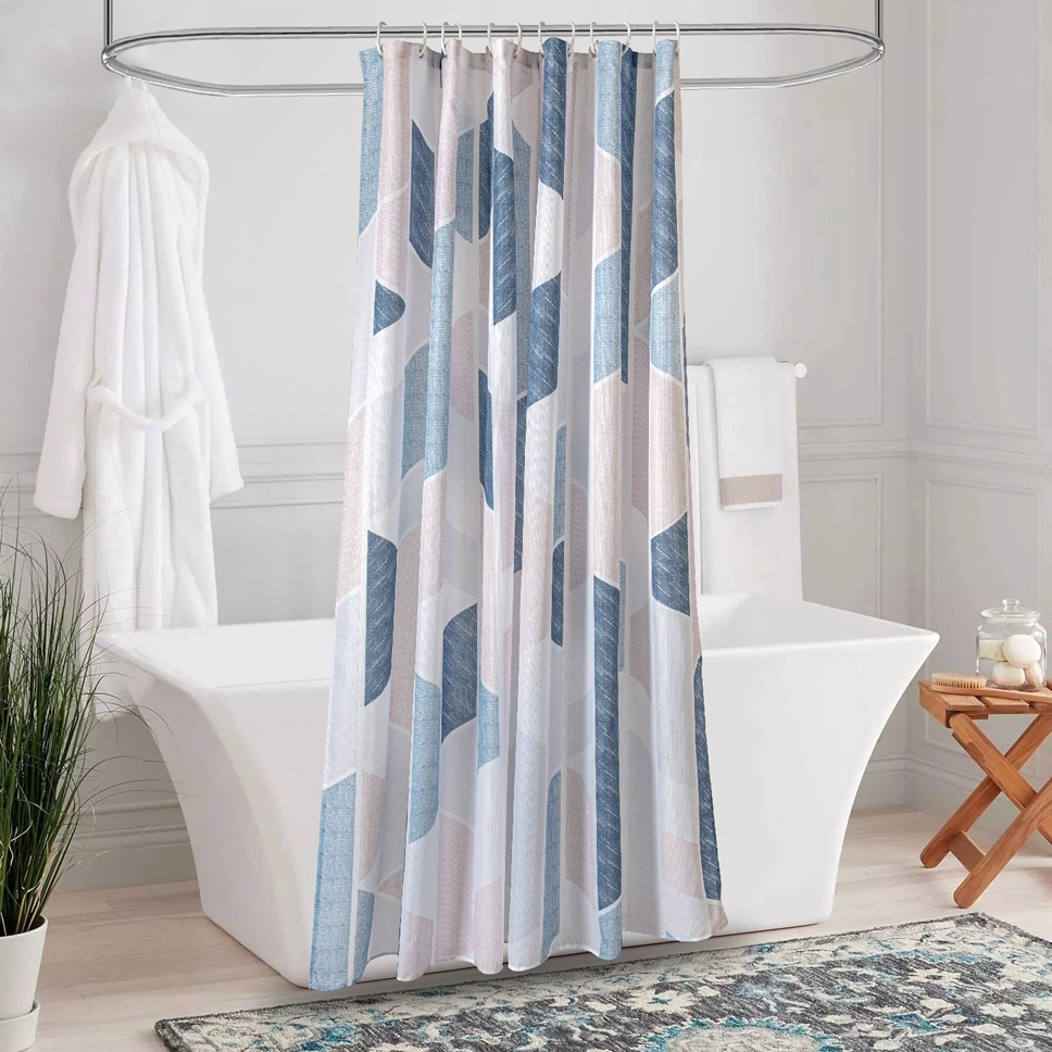 New Arrival Designer Polygonal Geometrie Smooth Fabric Drape Shower Curtains for Bathroom with Hooks