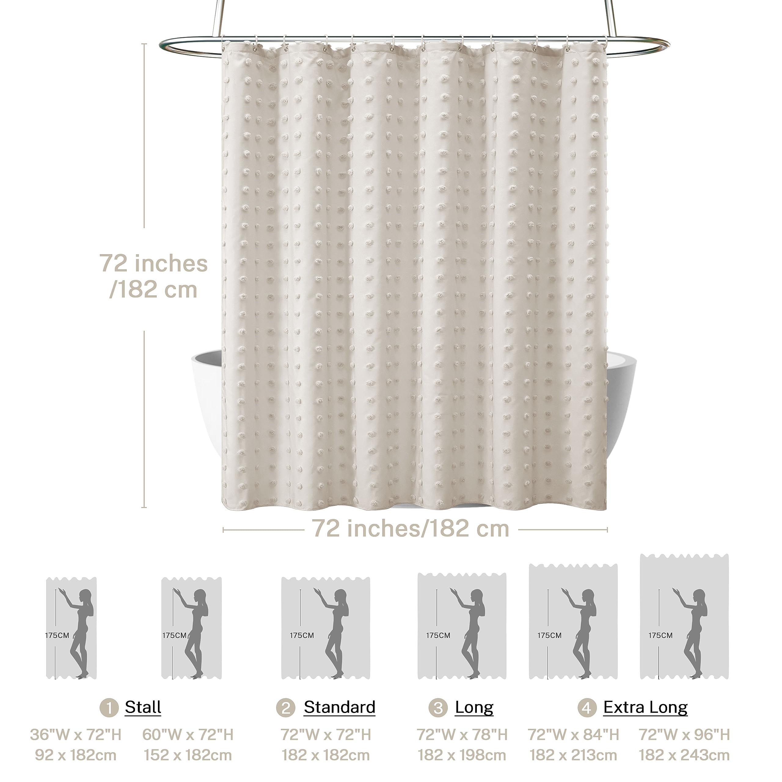 Modern Farmhouse Minimalist Beige Tufted Pleated Floral Puff Texture Woven Fabric Cute Shower Curtains for Bathroom