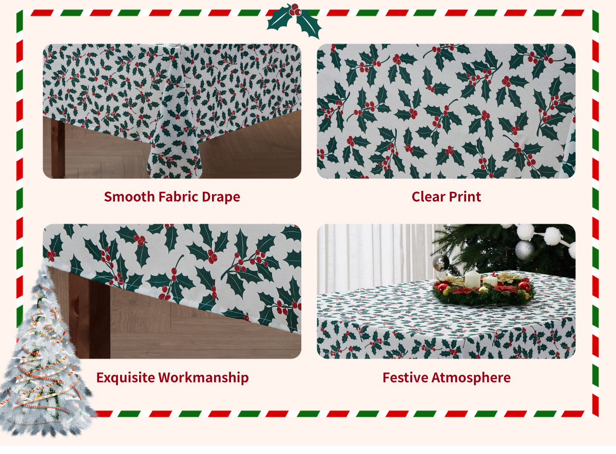 Bohemian Pastoral Style Christmas Tablecloth Rectangular Square Table Cloth with Cherry Leaf Logo