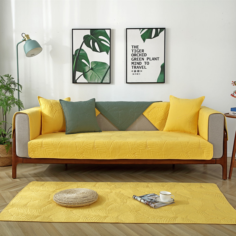 Four Seasons Universal Sofa Cushion Quilted Fabric Seat Cushion Nordic Simple Modern Anti Slip Solid Wood Sofa Cover Set