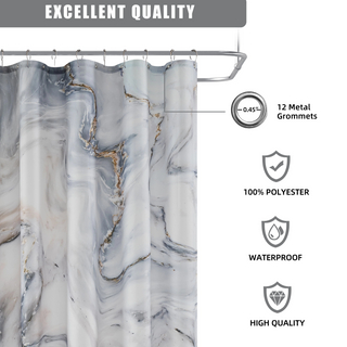 Hot Sale Designer 100polyester Digital Printing Gray Gold Marble Shower Curtain Printed Waterproof with Hooks