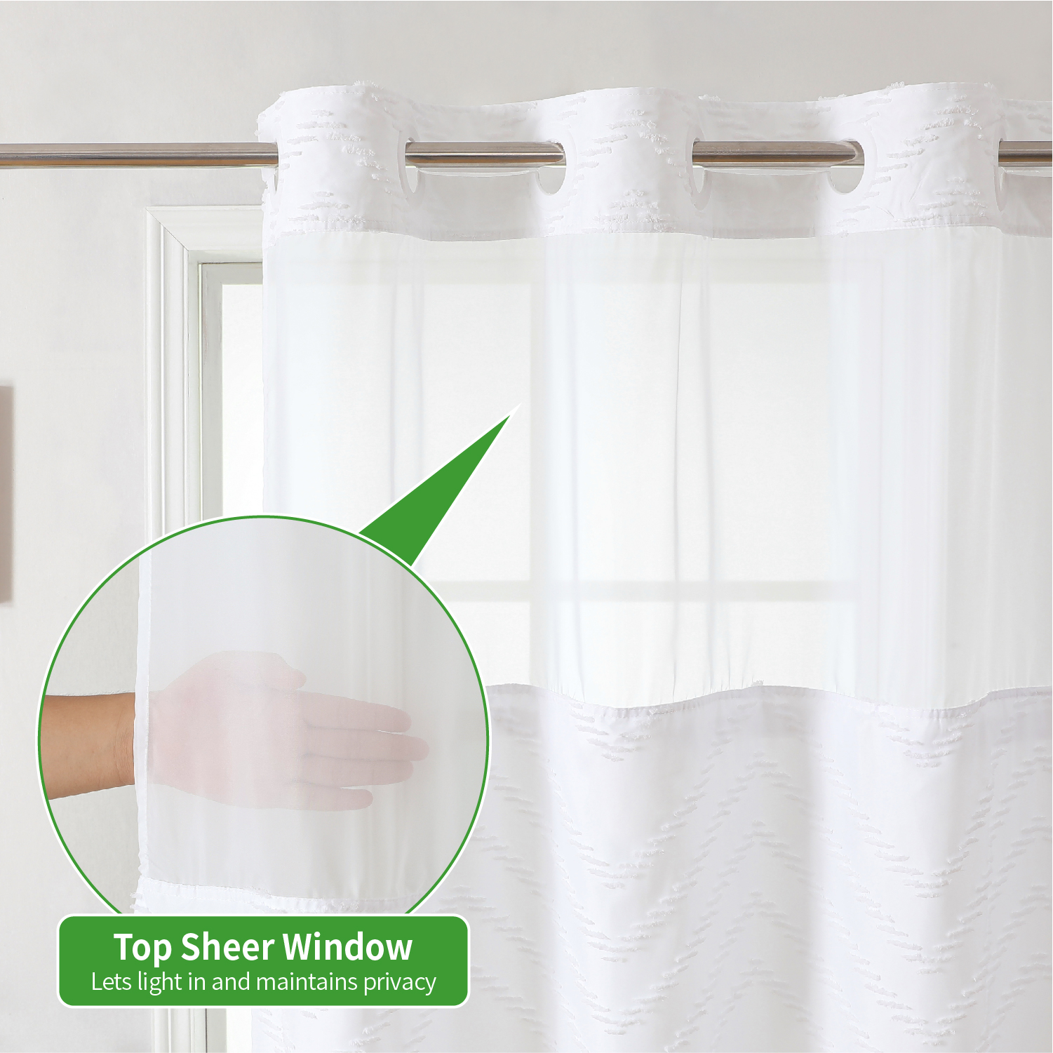 Hot sale hookless bohemian fabric shower curtains W-shaped striped texture shower curtain for bathroom waterproof