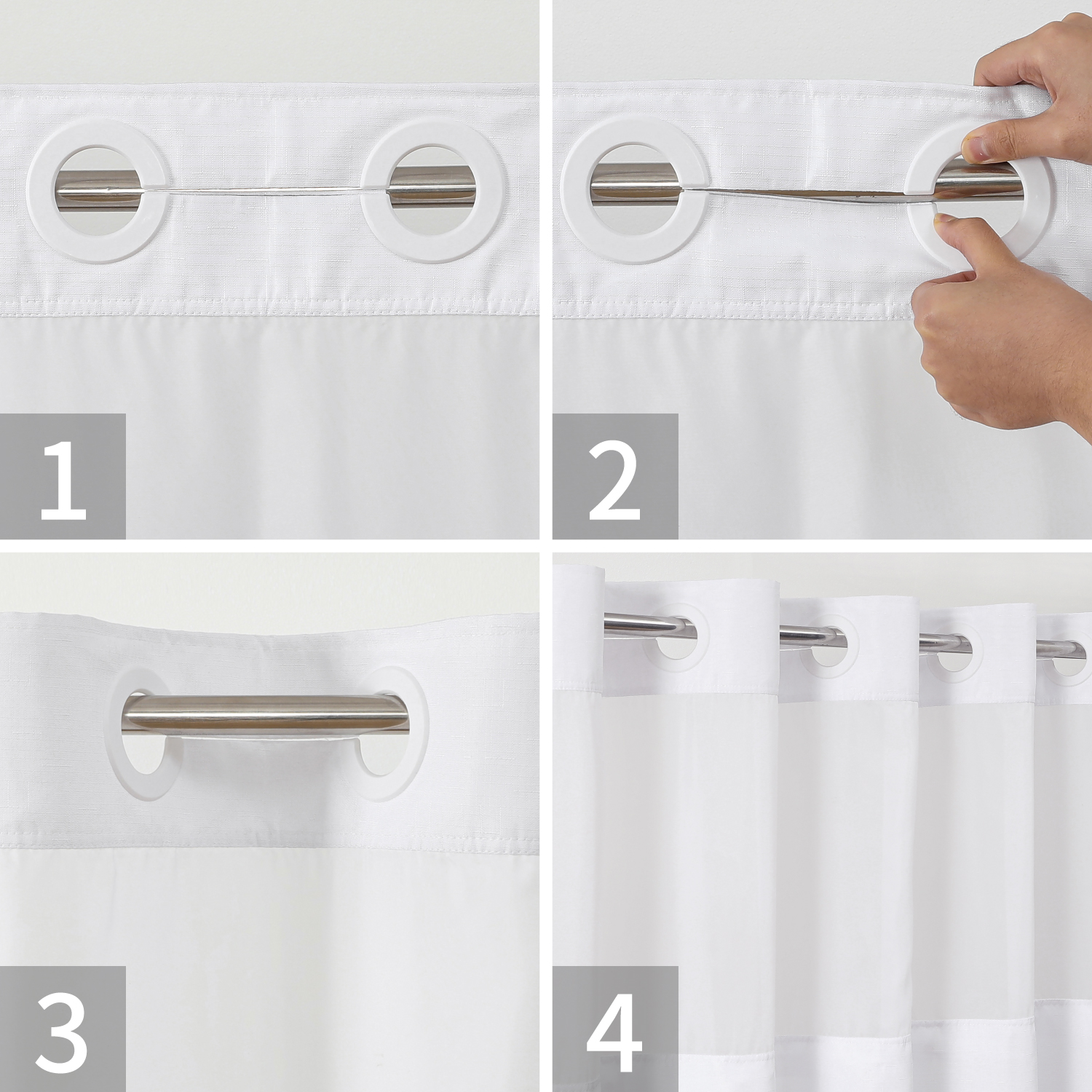 Hookless Bamboo Textured Shower Curtain with Embedded PEVA Lining Set with Transparent Window Waterproof Hotel Shower Curtain