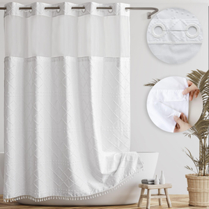 Boho Style Hookless Shower Curtains Waterproof No Hook Required Double Layer Bath Curtain with Snap in Liner for Bathroom