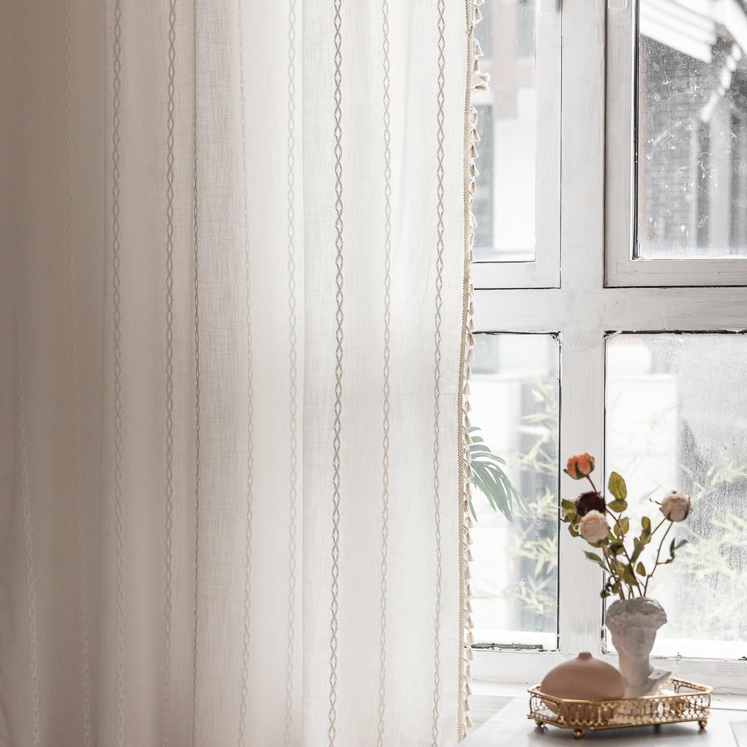 Bohemian Imitation Linen Tassel Curtains Curtains Bedroom Bay Windows Curtains