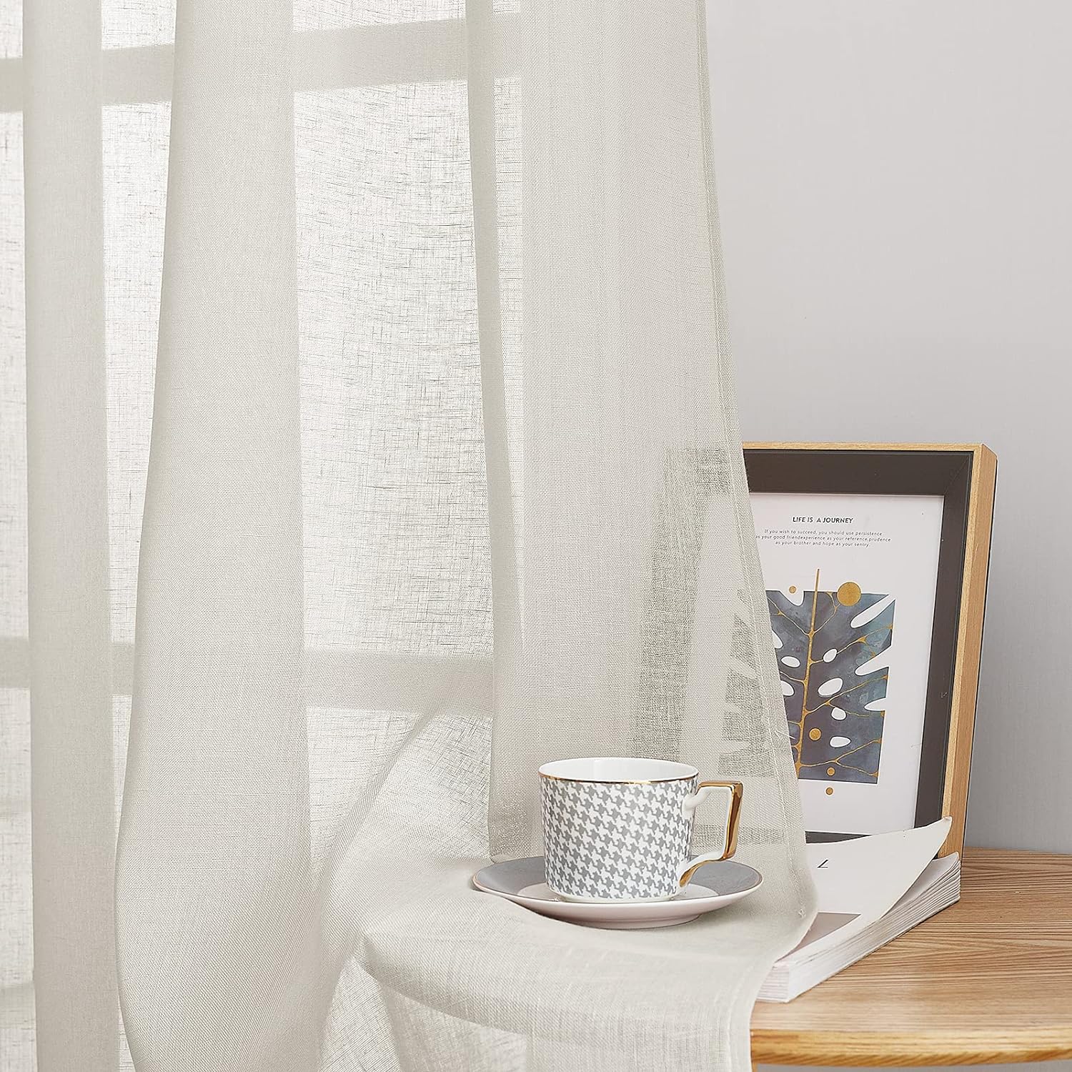 Semi Transparent Living Room Curtains Linen Woven Semi Transparent Privacy Belt Filtered Light Vertical Bedroom Curtains
