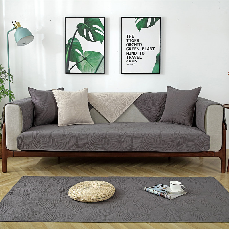 Four Seasons Universal Sofa Cushion Quilted Fabric Seat Cushion Nordic Simple Modern Anti Slip Solid Wood Sofa Cover Set