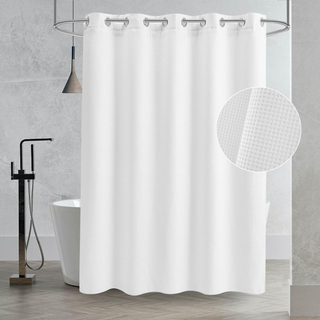 Hookless Waterproof Shower Curtain Set with Embedded Lining Modern Waffle Woven Fabric Hotel Bathroom Shower Curtain