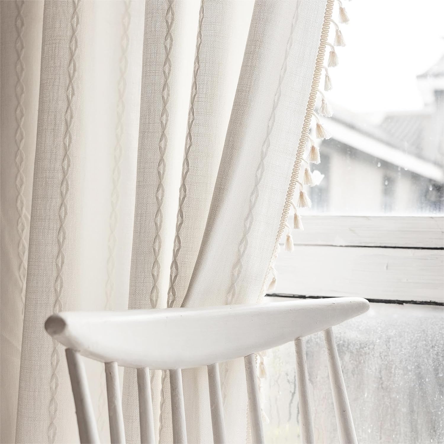 Bohemian Imitation Linen Tassel Curtains Curtains Bedroom Bay Windows Curtains