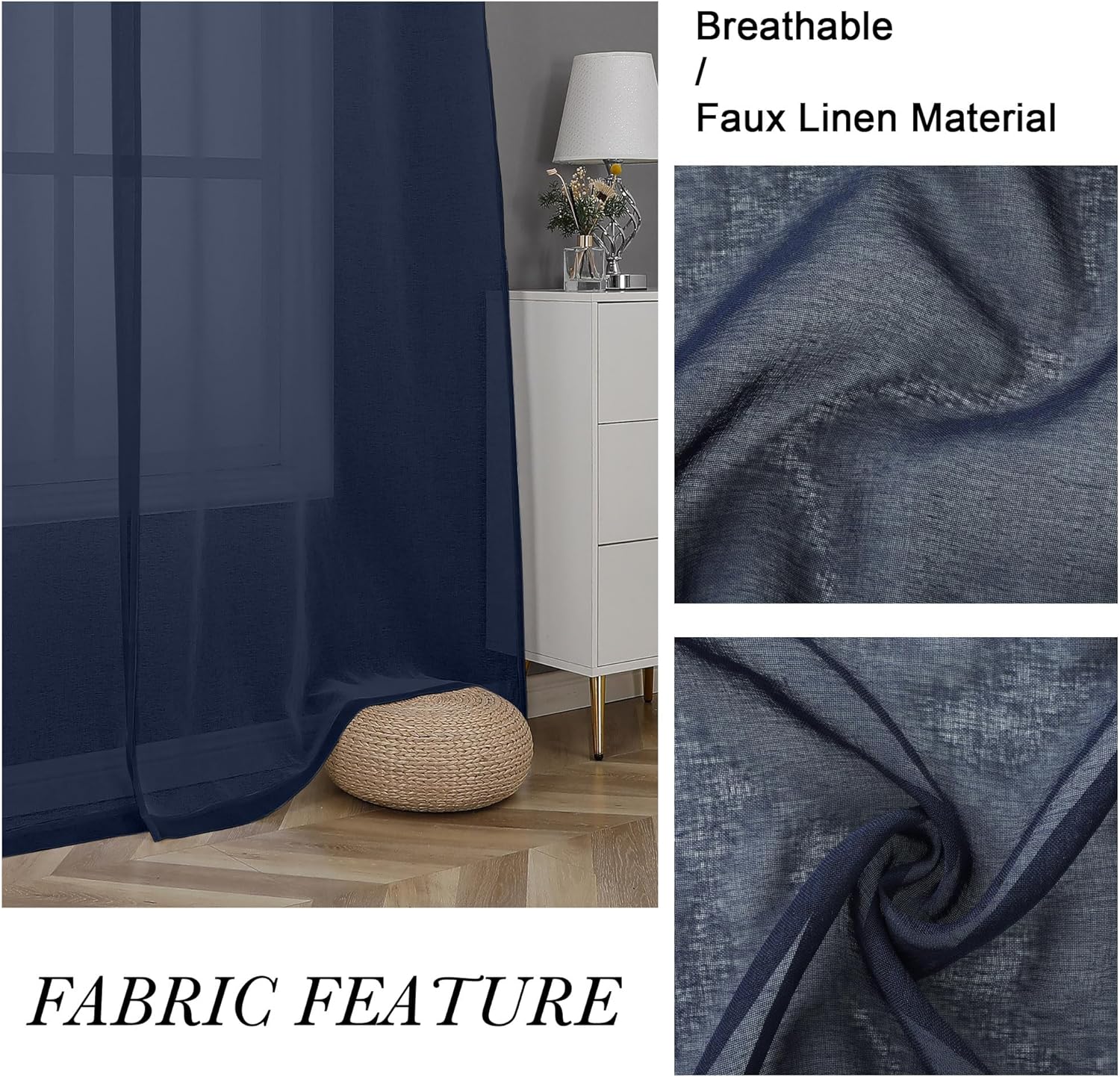 Transparent And Breathable Linen Like Texture Living Room Curtains Bedroom Transparent Window Screen