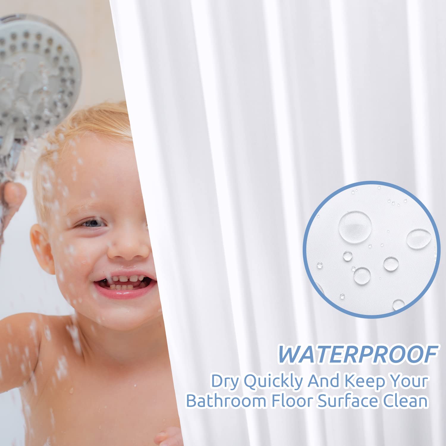 Ready To Ship Polyester Shower Curtain Waterproof Pongee Shower Curtain with Hooks