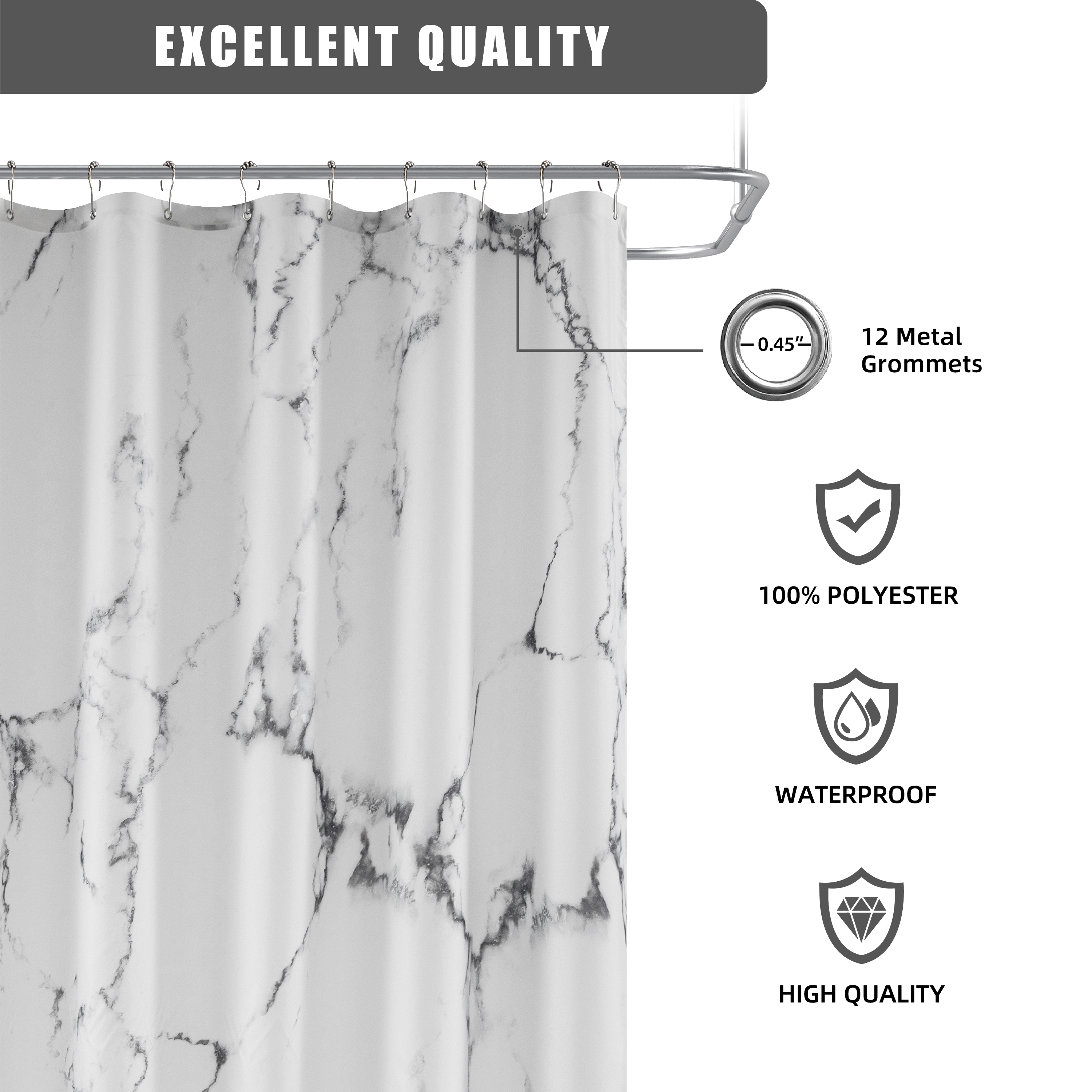 Hot sale marbling polyester digital printing designer bathroom curtains