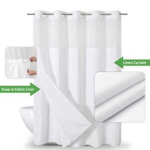 Hookless Bamboo Textured Shower Curtain with Embedded PEVA Lining Set with Transparent Window Waterproof Hotel Shower Curtain