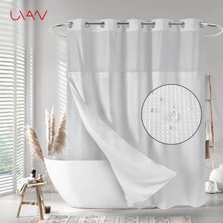 Solid waterproof snap-in shower curtain with see-through window removable inner curtain shower curtain set
