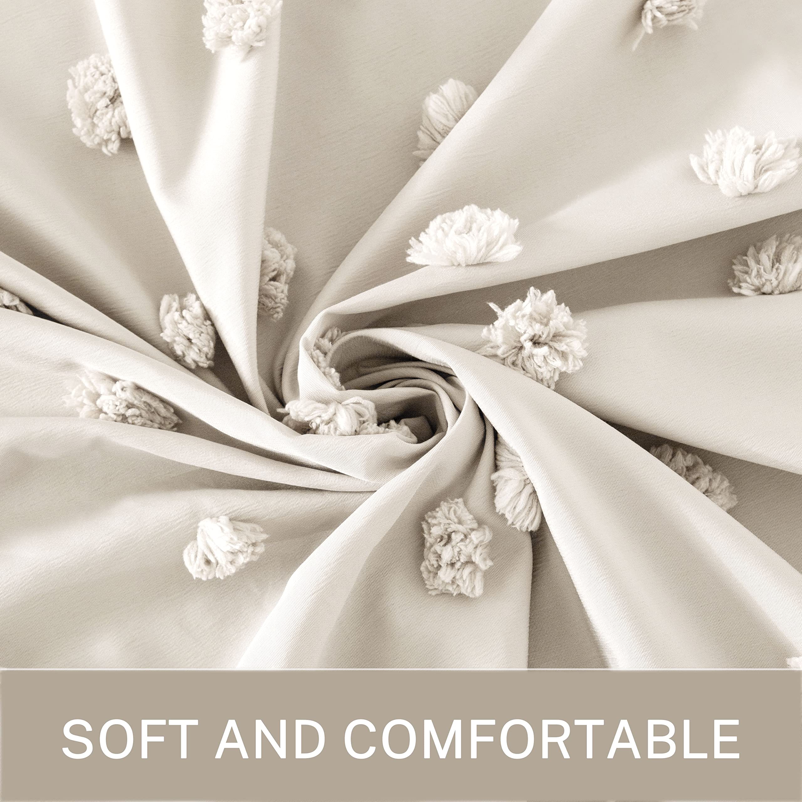 Modern Farmhouse Minimalist Beige Tufted Pleated Floral Puff Texture Woven Fabric Cute Shower Curtains for Bathroom