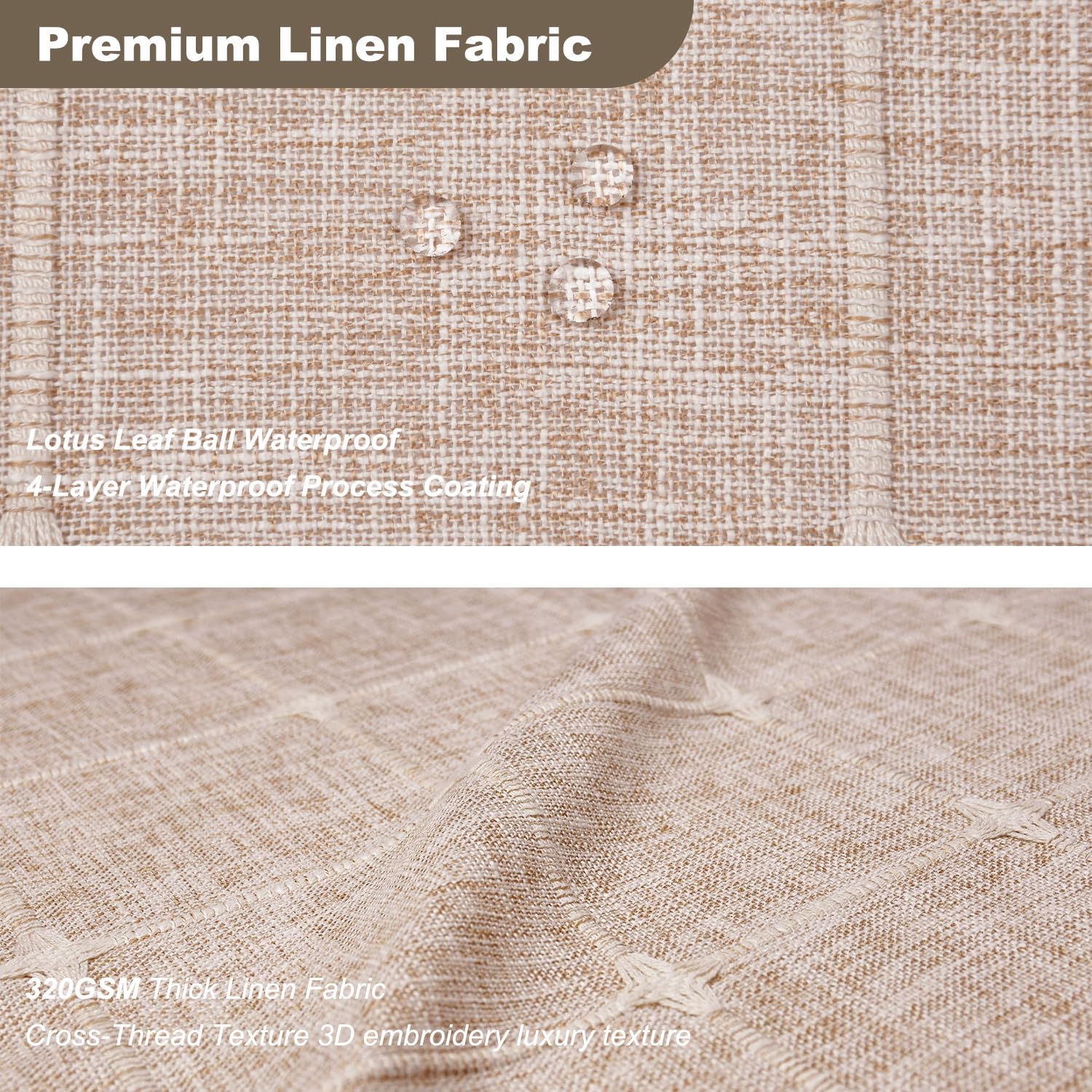 Modern Boho Farmhouse Style Chic Texture Heavy Duty Linen Fabric Shower Curtains Waterproof and Mold Proof Design Custom Bath Curtain with Tassel