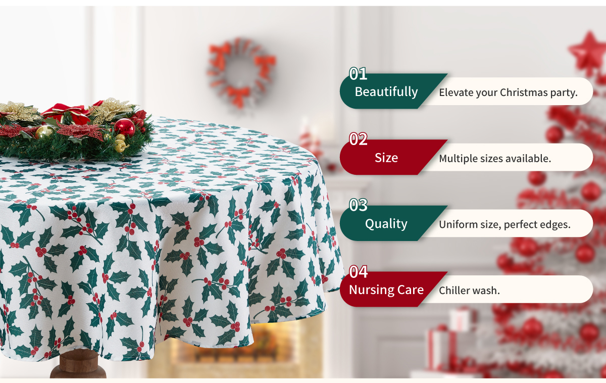 Custom Christmas Round Fabric Tea Table Tablecloth with Leaf Printed Plant Flower Logo