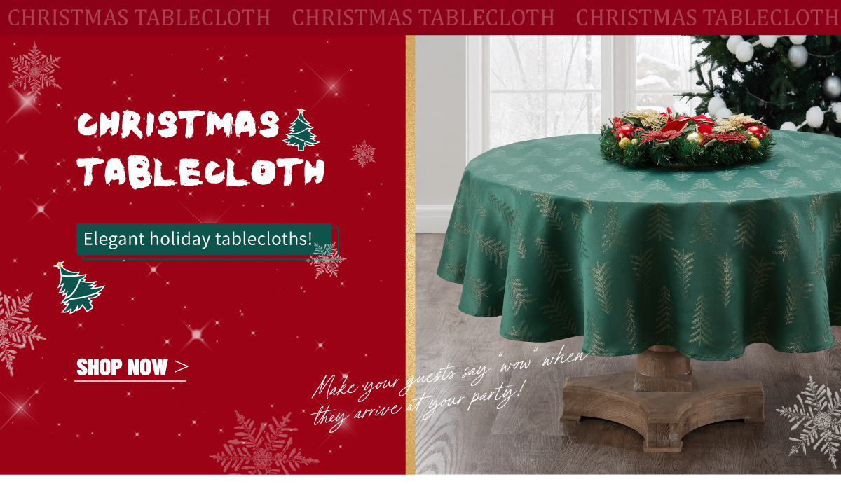 New Arrival Exquisite Custom Christmas Round Table Cloth with Golden Christmas Tree Logo