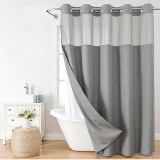 Uvan Hot Sale Luxury No Hook Required Hookless Waterproof Linen Texture Fabric Custom Shower Curtains with Sanp in Line for Bathroom Decor