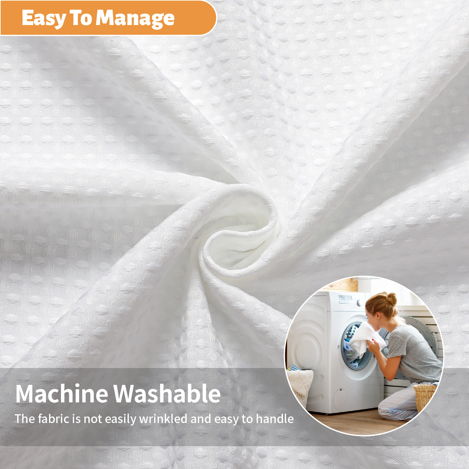 Ready Made Hotel Quality Waterproof Bathroom Curtain White Mildew Resistant Waffle Weave Fabric Shower Curtains with Hooks