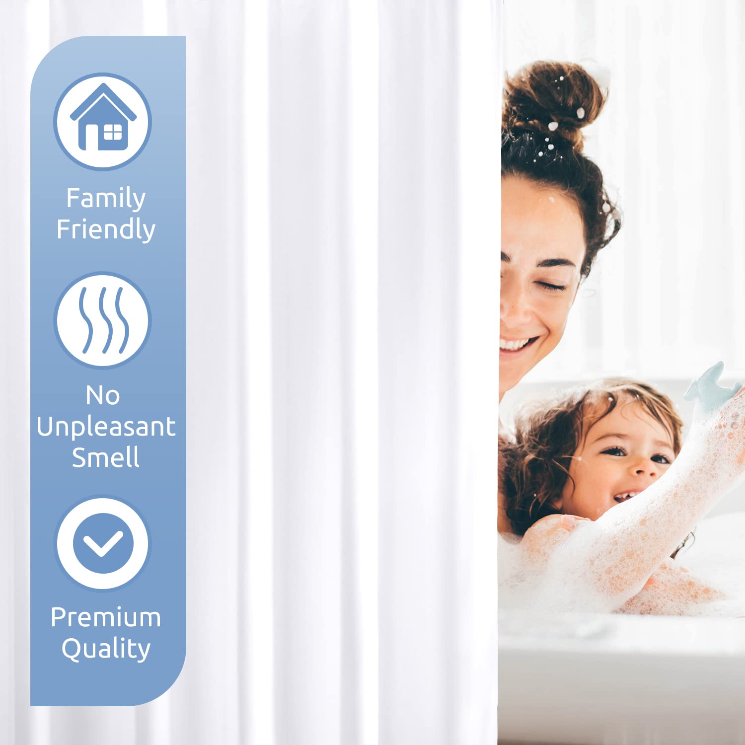 Ready To Ship Polyester Shower Curtain Waterproof Pongee Shower Curtain with Hooks