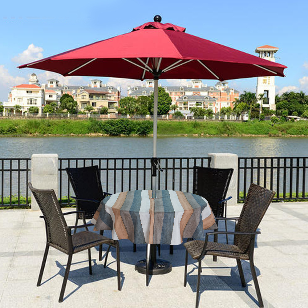 Digital Printed Outdoor Tablecloth with Umbrella Hole Zipper Polyester Waterproof Dining Table Cloth Beach Umbrella Tablecloth