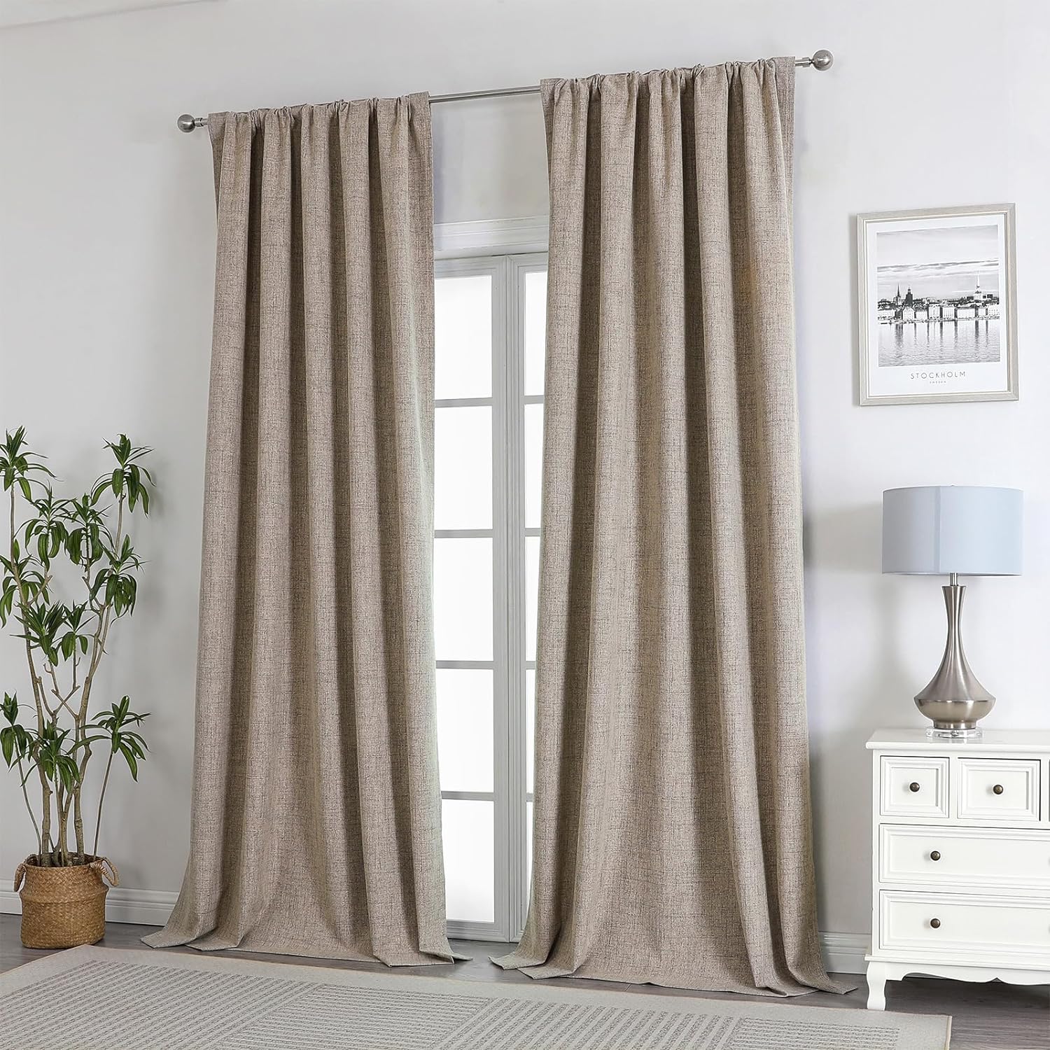 Light Blocking Linen Bedroom Curtains 100% Light Blocking And Thermal Insulation Living Room Curtains