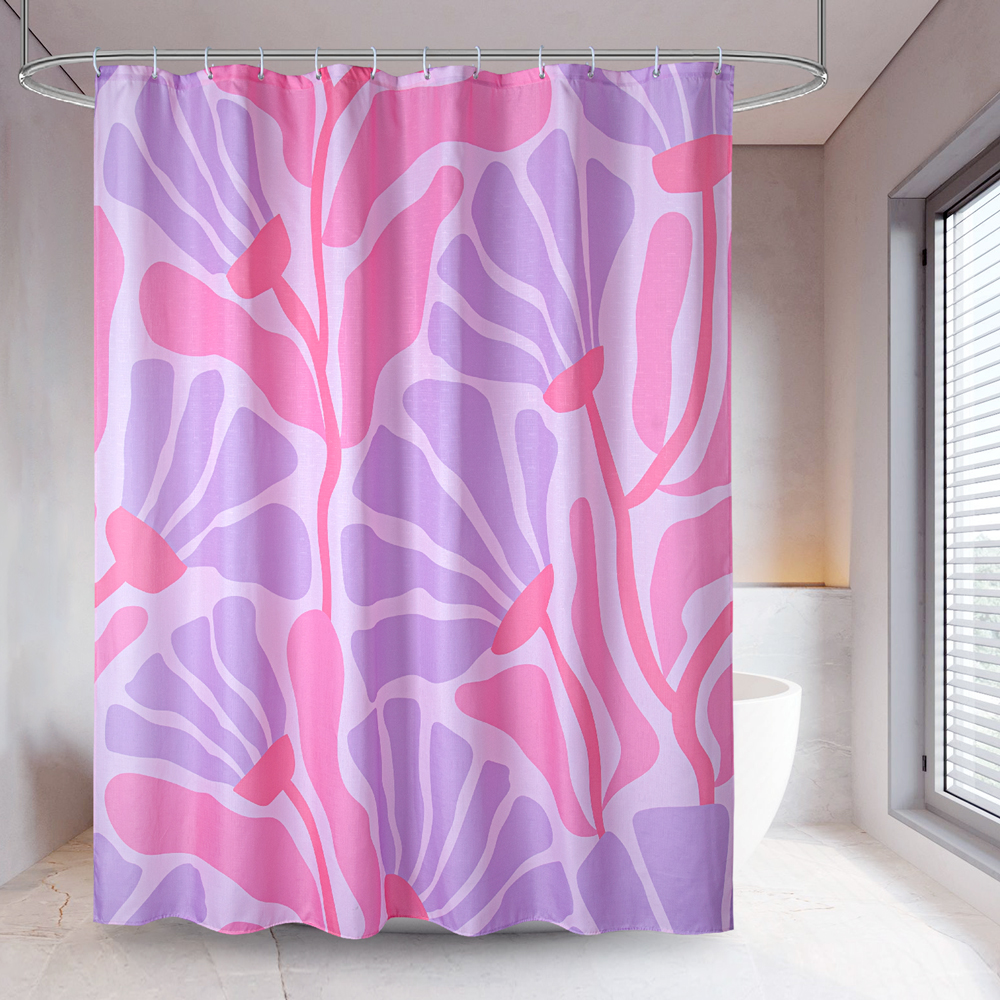 Thickened Polyester Fabric Shower Curtain with Calyx Print Bathroom Curtains Waterproof with Hooks