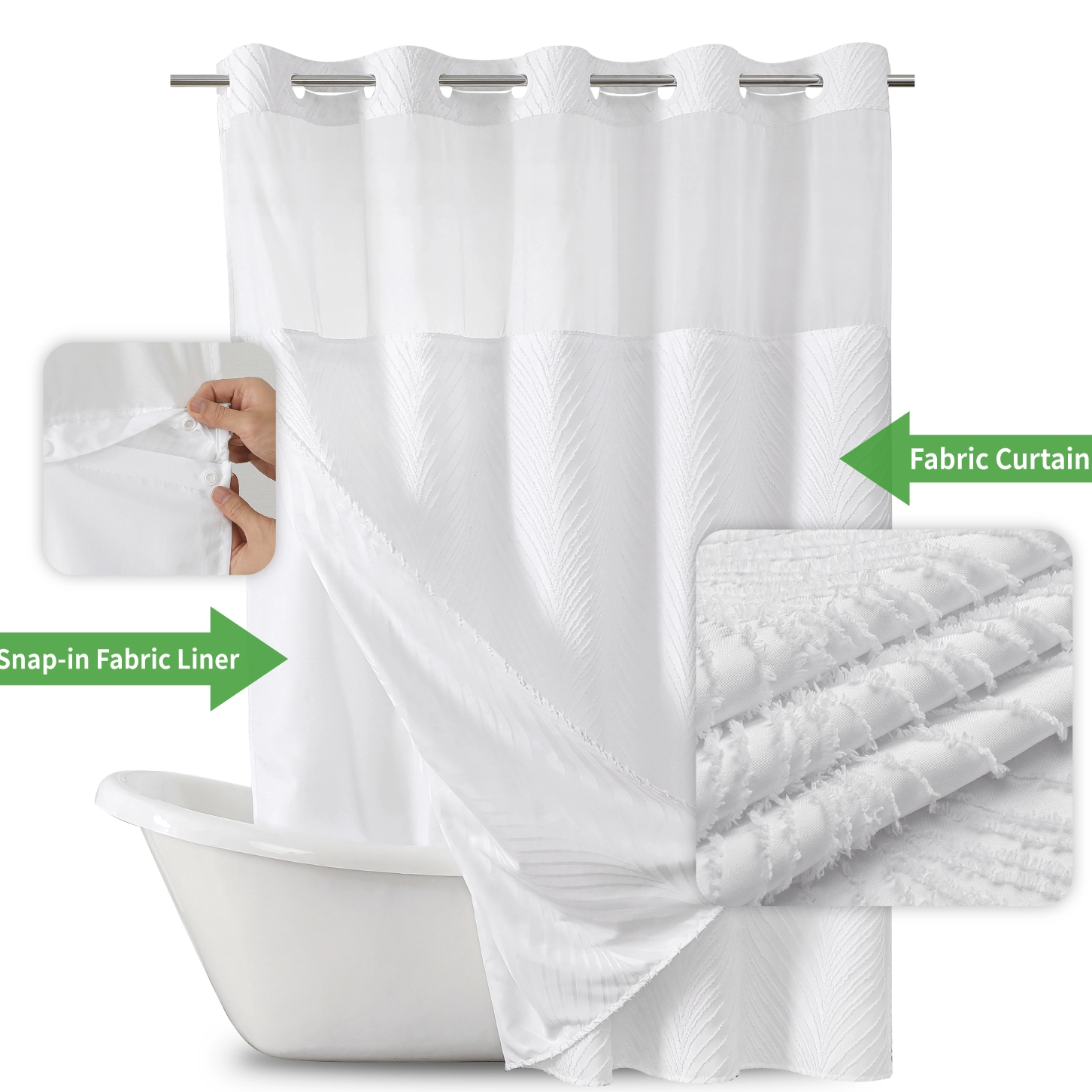 Hookless Large Buckles Leaf Cutting Replaceable Inner Bathroom Curtains Waterproof Transparent Window Screens Hotel Curtains