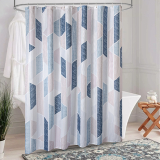 New Arrival Designer Polygonal Geometrie Smooth Fabric Drape Shower Curtains for Bathroom with Hooks
