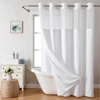 Hot sale hookless bohemian fabric shower curtains W-shaped striped texture shower curtain for bathroom waterproof