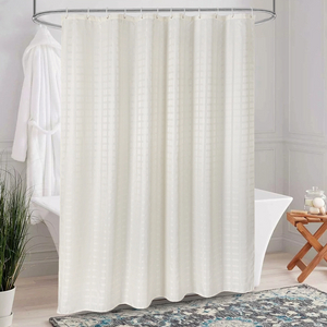 Copper Buckle Dyed Yin Yang Grid Shower Curtain Waterproof Solid Color Hotel Bathroom Curtain with Hooks