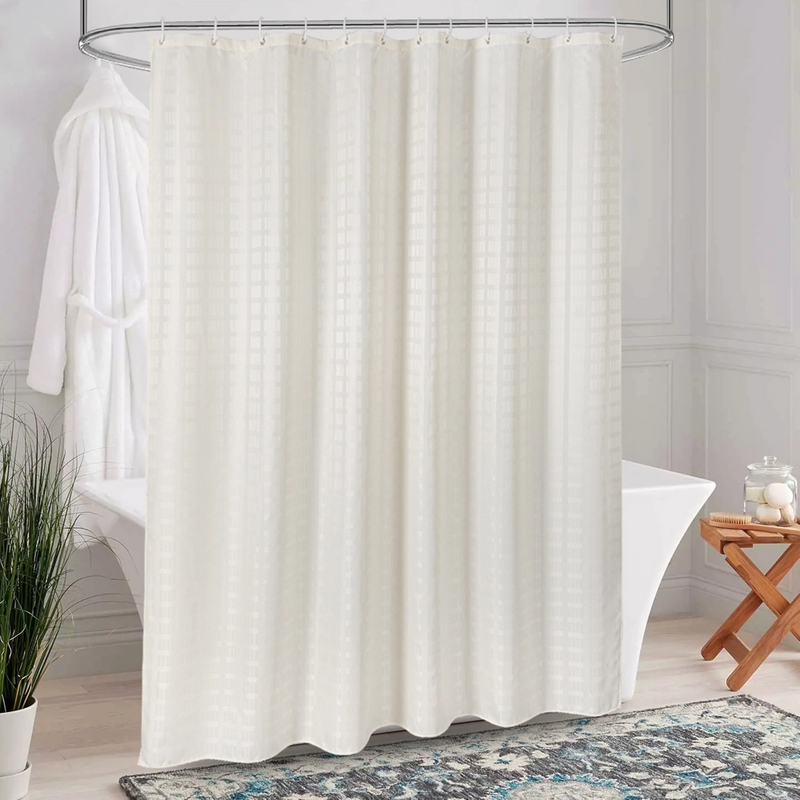 Copper Buckle Dyed Yin Yang Grid Shower Curtain Waterproof Solid Color Hotel Bathroom Curtain with Hooks