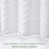 New Arrival Modern Boho Waterproof Chic Textured Woven Fabric Bath Curtains Tufted Chevron Striped Shower Curtains with Tassel for Bathroom