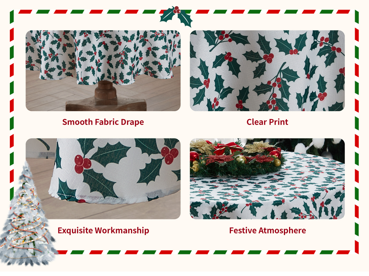 Custom Christmas Round Fabric Tea Table Tablecloth with Leaf Printed Plant Flower Logo
