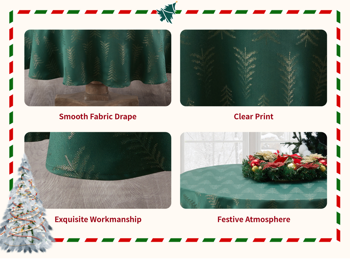 New Arrival Exquisite Custom Christmas Round Table Cloth with Golden Christmas Tree Logo