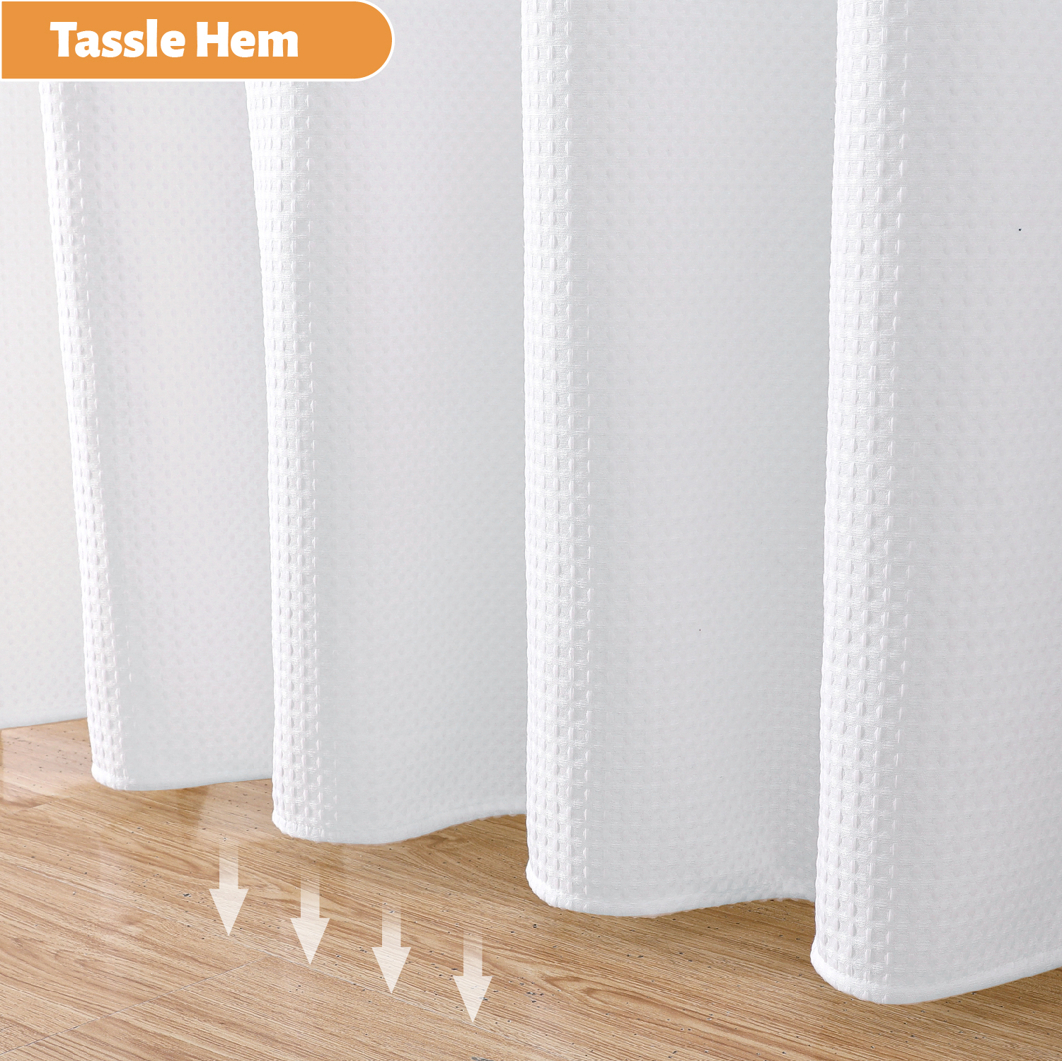 Ready Made Hotel Quality Waterproof Bathroom Curtain White Mildew Resistant Waffle Weave Fabric Shower Curtains with Hooks
