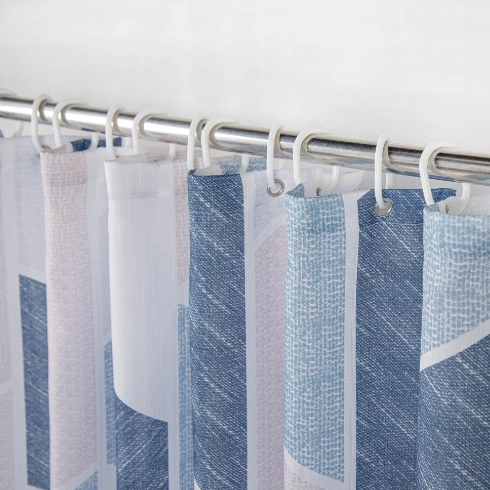 New Arrival Designer Polygonal Geometrie Smooth Fabric Drape Shower Curtains for Bathroom with Hooks