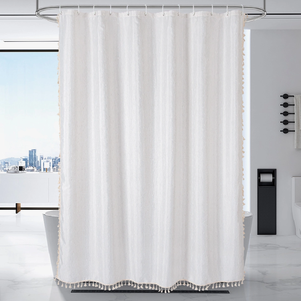 Bohemian Polyester Hemp Shower Curtains Waterproof with Tassels Hotel Shower Curtain with Hooks