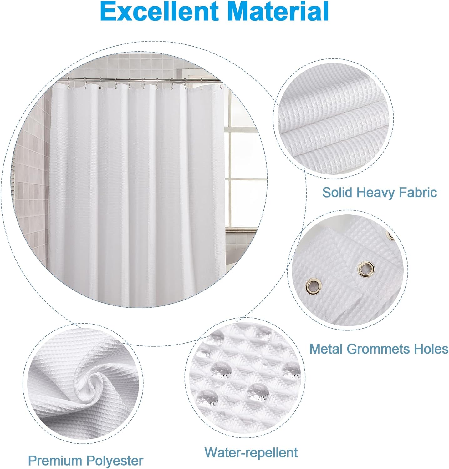 Classic Fabric Waffle Texture Bathroom Curtain Heavy Duty Hotel Bathroom Curtain Waterproof
